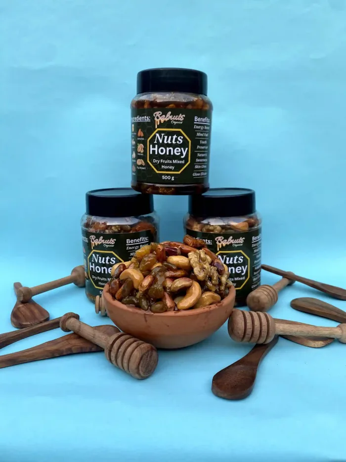 Bowl of nuts with honey